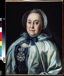 女伯爵玛丽亚-A-鲁米扬采娃（1698-1788 年）的侍女肖像。阿列克谢-彼得罗维奇-安特罗波夫（1698-1788 年）的画作。布面油画 62.5 x 48 厘米