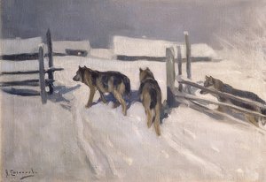 狼。冬天的夜晚。约于1910年