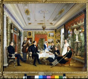 茶几。 沃洛斯科夫·阿列克谢·雅科夫列维奇 (1822 - 1882) 的绘画 作者 阿列克谢·雅科夫列维奇·沃洛斯科夫