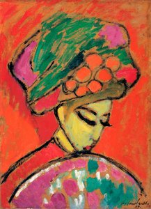 戴花帽的少女 - 阿列克谢-冯-贾夫连斯基（1864-1941 年）纸板油画，67.5x49 厘米 作者 阿列克谢·冯·贾伦斯基