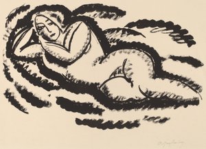 斜倚裸体，c.1912（在纸上用黑色版画）