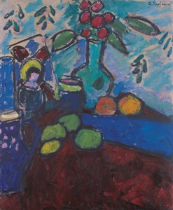 静物与反面玻璃画、绿花瓶和水果 作者 阿列克谢·冯·贾伦斯基