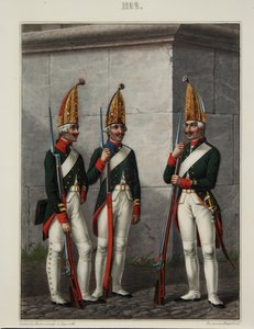 1796-1797年的普列奥布拉任斯基、塞梅诺夫斯基和伊兹梅洛夫斯基团的榴弹兵，1840年代 作者 Alexey Gavrilovich Petrovsky