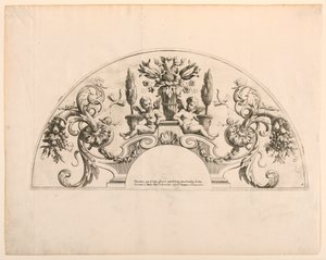 扇形叶，"Divers Desseins de grands Eventails, Encrans, et autres Ornamens, inventés et gravés par Nicolas Loire"（尼古拉斯-卢瓦尔发明并绘制的大型装饰品的第五和第六个图版）。 作者 在尼古拉斯·卢尔之后
