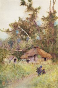 日本的暴风雨天，约1889年（纸上水彩）。 作者 东阿尔弗雷德