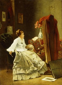 工作中的艺术家 作者 阿尔弗雷德·埃米尔·史蒂文斯（Alfred Emile Stevens）