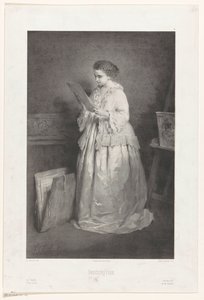 年轻女子观看版画或素描
Indiscrétion（物品上的标题） 作者 阿尔弗雷德·弗朗索瓦·勒蒙