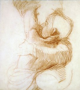 母亲和孩子，约1851年（纸上粉笔画）。