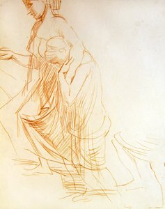 两个人物的研究，一个站着，一个跪着，约1850年（纸上红粉笔）（见366413的背面）。