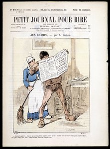 读报纸的男人：“” “aux Champs” “by A. grévin-in” “Le Petity Journal pour rire” “n¡22, n.d.