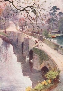 湖区：薄雾缭绕的早晨，纽比桥，温德米尔（彩色石版画） 作者 阿尔弗雷德·希顿·库珀