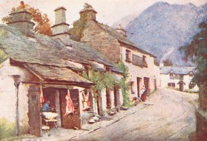 湖区：科尼斯顿村，老屠夫的商店（彩色石版画） 作者 阿尔弗雷德·希顿·库珀