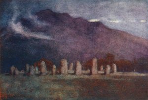 湖区：德鲁伊圆环，凯斯威克附近，月光下（彩色石版画） 作者 阿尔弗雷德·希顿·库珀