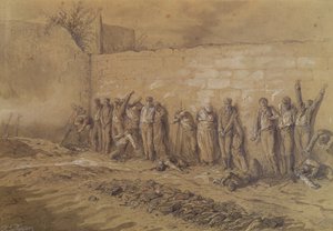 1871年5月28日在Pere-Lachaise墓地&39;Mur des Federes&39;执行（棕褐色粉笔，用棕褐色纸上的白水粉加高洗净）