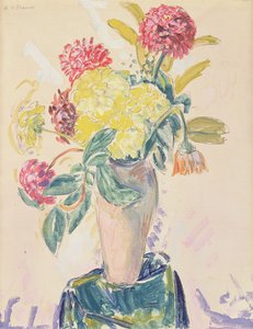 Zinnias，c.1926（wc，水粉和纸上的木炭） 作者 阿尔弗雷德·亨利·梅森