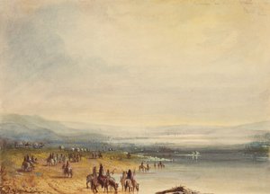 普拉特河上的大篷车，约 1837 年（纸面水彩画）