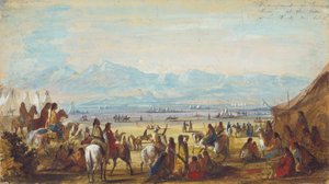 洛基山脚下绿河边的营地，约 1837 年（纸上铅笔、水彩和水粉画） 作者 阿尔弗雷德·雅各布·米勒