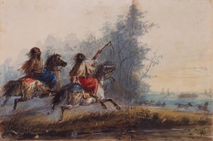 女性，蛇部落，驾驭马匹，约1837年（纸上铅笔、水彩和水粉画） 作者 阿尔弗雷德·雅各布·米勒