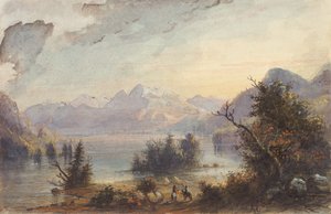 湖景，落基山脉，约 1837 年（纸面水彩画） 作者 阿尔弗雷德·雅各布·米勒