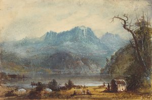 湖景，野河山脉，约 1837 年（纸面水彩画） 作者 阿尔弗雷德·雅各布·米勒