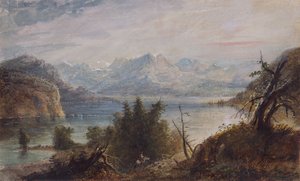 湖，风河山脉链，约1837年（纸上水彩）。 作者 阿尔弗雷德·雅各布·米勒