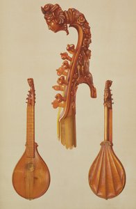 Cittern由Antonio Stradivarius（c.1644-1737）1700制作，来自&39;Musical Instruments&39;（彩色光刻）