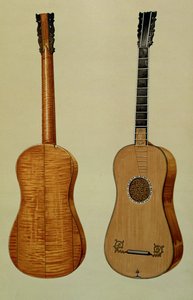 由Antonio Stradivarius（c.1644-1737）制作的吉他，来自&39;乐器&39;（彩色光刻） 作者 阿尔弗雷德·詹姆斯·希普金斯