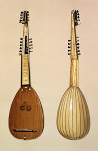 Theorbo，由Giovanni Krebar，Padua，1629年制作，来自&39;乐器&39;（彩色光刻）