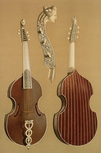 中提琴（1541年至1919年）汉堡，1701年，来自&39;乐器&39;（彩色光刻）的Viola da Gamba，或bass viol