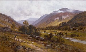 河谷与远处的山景（布面油画）