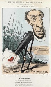 胭脂豆：维克多-舍尔舍的漫画表现了彼得火车上的一颗豆子（放屁）--1871年2月16日阿尔弗雷德-勒佩蒂特的插图，载于《每日花卉、水果和蔬菜》。 作者 阿尔弗雷德·勒·佩蒂特