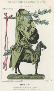 勒-劳里埃。关于加里波第的漫画--1871年2月15日在 "当天的花、水果和蔬菜 "中的插图。 作者 阿尔弗雷德·勒·佩蒂特