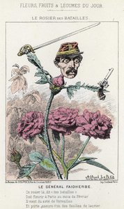 The Rosier des Battailles：关于Faidherbes将军的漫画--1871年1月20日 "每日花卉、水果和蔬菜 "的插图。 作者 阿尔弗雷德·勒·佩蒂特