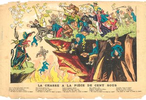 飞叶，色彩讽刺，约1878年。狩猎百子片--银色--魔鬼，治疗 插图：阿尔弗雷德-勒彼特（1841-1909年