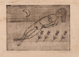 新月、花朵和女性裸体（蚀刻版画和纸上水印版画） 作者 阿尔弗雷德·洛姆尼茨