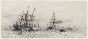 Shipping on the Mersey (etching) 作者 阿尔弗雷德·路易斯·布鲁内特·德拜恩斯