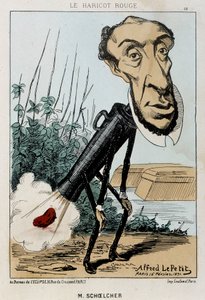 Le Bean rouge: 维克多-肖尔彻的漫画，在彼得的火车上表现了一个豆子（放屁）--1871年2月16日在 "Fleurs, Fruits et Vegetables du Jour "的插图。 作者 阿尔弗雷德·佩蒂（Alfred Petit）