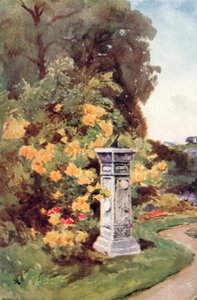 "日晷是基督教花园的园神。它代表着适度的劳作，代表着日落之后不再延长的快乐"（彩色石版画）