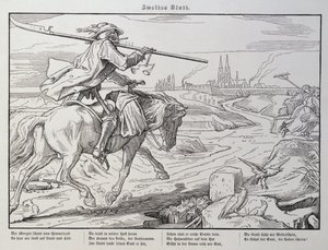 1849年格奥尔格·威甘德（Georg Wigand）在莱比锡（Leipzig）出版的“另一个死亡之舞”（Death Dance of Death）中的死亡骑行到镇上