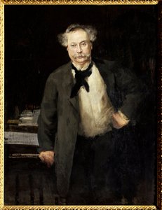 法国作家小仲马（1824-1895）的画像。阿尔弗雷德-菲利普-罗尔（1846-1919）的画作