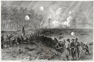 波托马克的军队 - 在弗吉尼亚州的Spottsylvania附近的突袭斗争。 1864年5月12日，来自Harpers Weekly，pub。 1864年 作者 阿尔弗雷德·鲁道夫·沃德