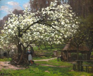 Printemps, paysanne sous les arbres en fleurs Spring, peasant woman under..., ca. 1865. 作者 阿尔弗雷德·西斯利