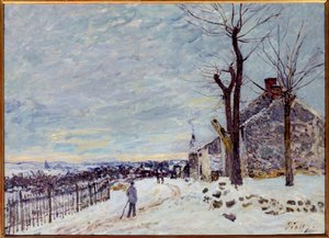Veneux-Nadon (Veneux Nadon en Seine et Marne) 的下雪天气。 阿尔弗雷德·西斯莱 (Alfred Sisley) 的绘画 (1839 - 1899) 作者 阿尔弗雷德·西斯利