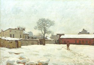 雪下，马里莱罗伊（Marlyle-Roi）的农家 作者 阿尔弗雷德·西斯利