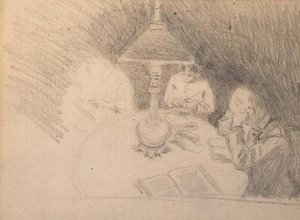 家庭》，约1880年（铅笔）。 作者 阿尔弗雷德·西斯利
