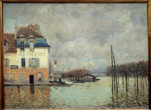 马利港 (Port-Marly) 的洪水 阿尔弗雷德·西斯莱 (Alfred Sisley) (1839-1899) 的画作，1876 年昏暗。 0,60 x 0,81 m 巴黎，奥赛博物馆 作者 阿尔弗雷德·西斯利