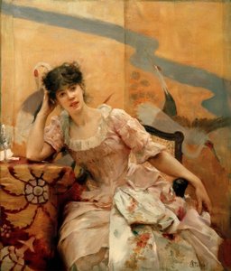史蒂文斯，年轻女子和日本荧屏 作者 阿尔弗雷德·埃米尔·史蒂文斯（Alfred Emile Stevens）