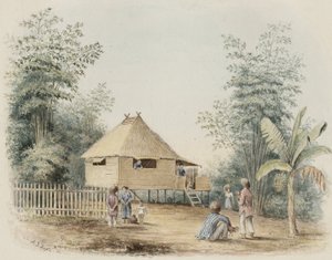1842年在马尼拉附近的土着房子（wc用奶油编织纸上的笔和墨水触摸） 作者 阿尔弗雷德·托马斯·玛格