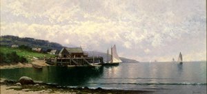 登陆点，贝利岛，缅因州，约 1907 年（布面油画） 作者 阿尔弗雷德·汤普森·布里彻