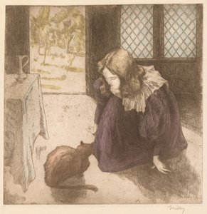 室内，带猫的小女孩（La Petite fille au chat）。